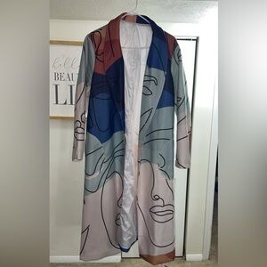 SHEIN Multicolor Abstract Trench Coat
